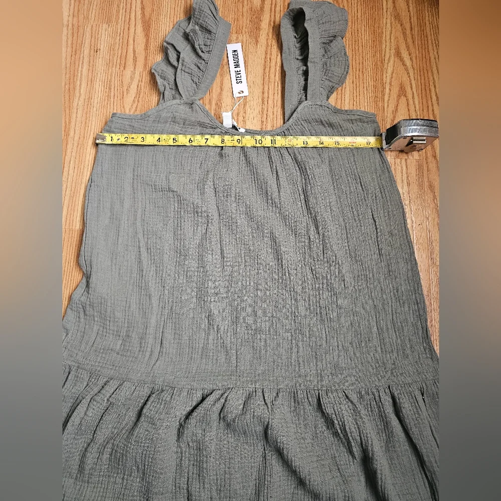 Women's STEVE MADDEN legant Olive Green Maxi Dress Size S Oversize Cotton 100% - Picture 9 of 13